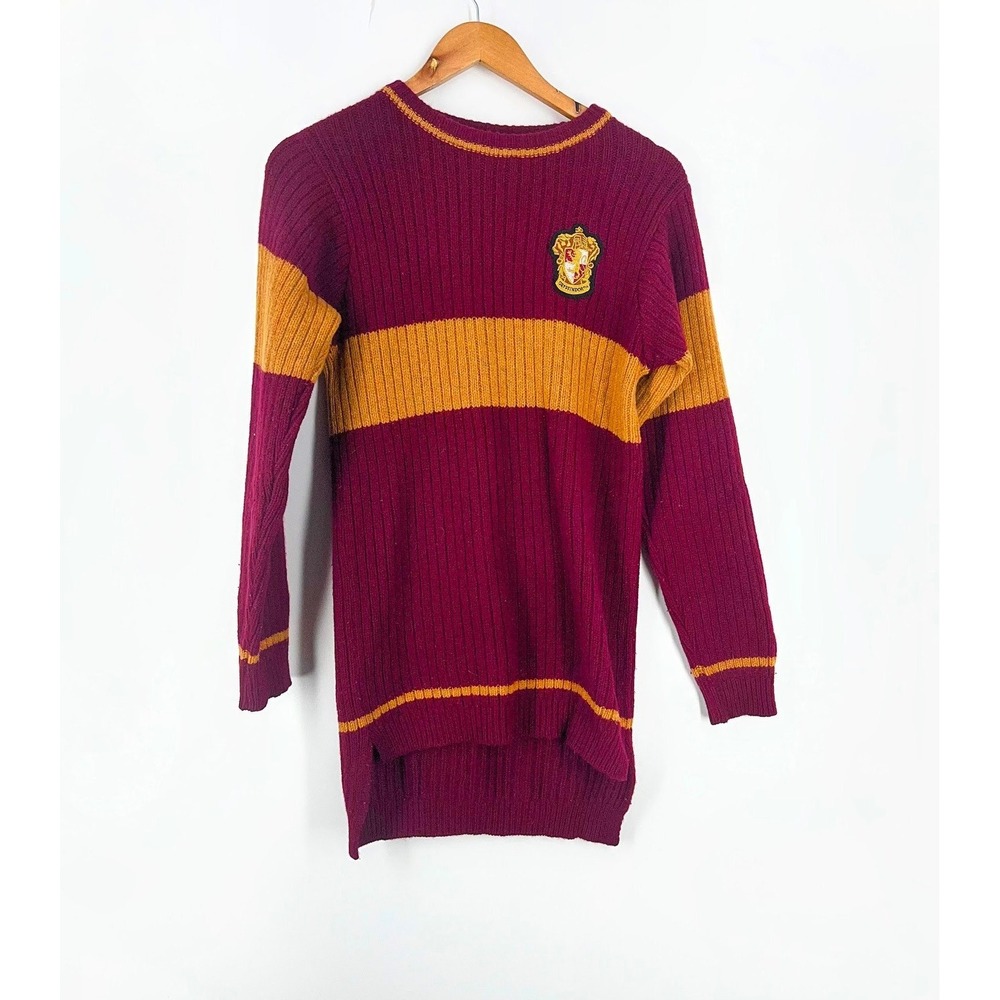Harry Potter Gryffindor Ribbed Knit Sweater Burgundy Gold High-Low‎ Hem Women